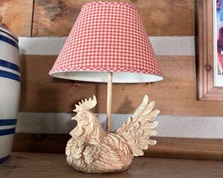 Rooster accent lamp, resin, with plaid shade 17"H