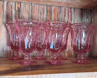 Fostoria Jamestown Pink set of 7 tall glasses 