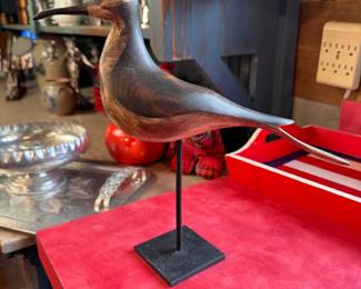 Carved wooden shorebird with metal stand by Baker 12"