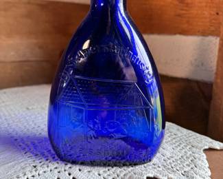 Sapphire blue Glass House bottle 8"