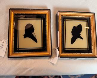 Pair Of Framed "George & Martha Washington" silhouettes with gold banded border and frame, Martha's frame has more wear 5" x 6"