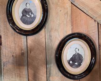 Victorian photo prints of man and woman in oval frame with gold inner border, some scratches 13"H