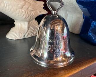 Silver-plated Christmas 1977 bell 3"H