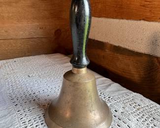 Brass dinner bell with wooden handle 6"H