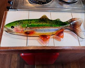 Rainbow trout glass serving platter 19"