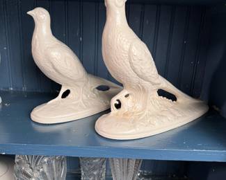 Pair of ceramic Holland Mold pheasants largest is 10"H x 11"L