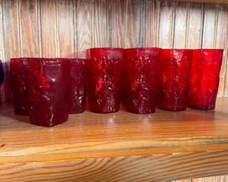 Morgantown Seneca Glass ruby crinkle small(5) and large cups(8)