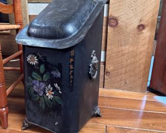 Tole-painted Victorian coal bin with handles 22"H x 10"W 
