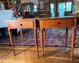 Two Sheraton-style one-drawer stands, legs are slightly varied between the tables, a few scratches 27"H x 21"W x 19"D