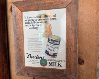 Borden's Evaporated Milk 1927 advertising print in rustic wood frame 18" x 14"