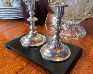 Pair of Stieff Pewter Old Sturbridge Village candle sticks, minor wear and small bends at base 6"H