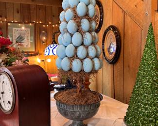Blue egg topiary tree in metal planter 24"H x 8"W