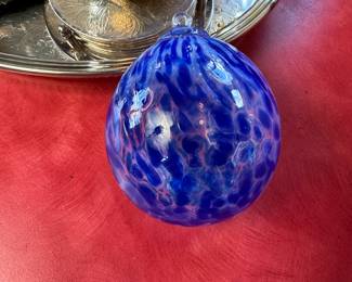 Hand-blown blue glass ornament 3"