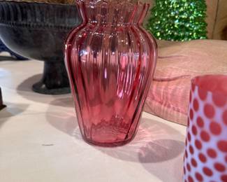 Pilgrim glass cranberry vase 6"H
