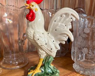 Ceramic rooster toothpick holder 8"H