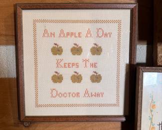 Cross stitch 'an apple a day' 10" x 10"