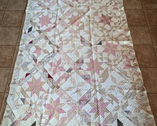 LeMonye stars quilt, several areas of thinning, one repair to edge, minor stains 84" x 60"