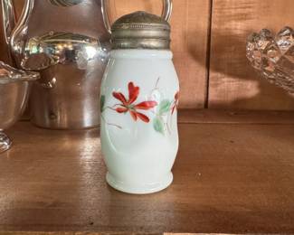 Hand-painted milk glass salt shaker 3"