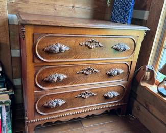 Victorian four-drawer chest with carved acorn drawer pulls 35"H x 38"W x 19"D
