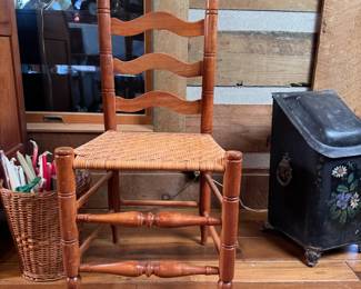 Ladder back side chair with chevron cane seat 42"H x 18"W