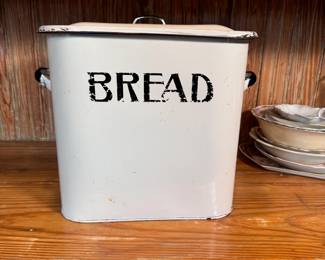 Vintage tall white enameled bread bin 12"H x 11"W 