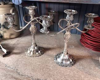 Pair of silver-plated candelabras 11"H x 10"W