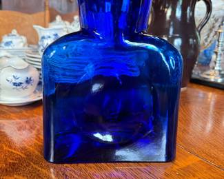 Sapphire blue Blenko glass water bottle