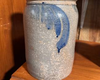 Decorated salt glaze pottery crock 10"H