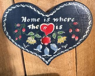 Small painted wood plaque 'home is where the heart is' 6"H x 8"W