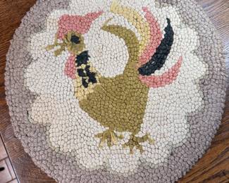 Rooster hooked small rug, table-topper, 13"W