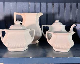Adams English Ironstone pitcher, teapot, covered sugar, and creamer