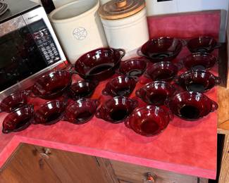 Anchor Hocking Coronation Ruby Red bowls, 1 large, 2 medium and 15 dessert bowls, very nice condition
