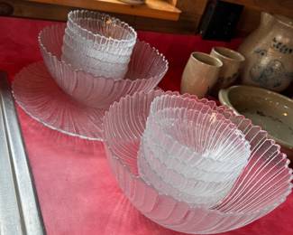 Arcoroc Seabreeze glass tray, salad, and serving bowls