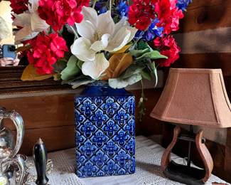 Ceramic blue rectangular vase 12"H