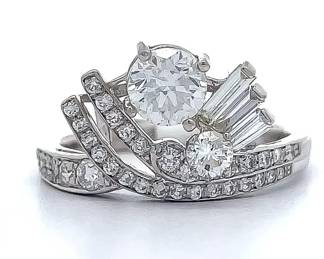 NEW! 2.09 Carat F-Color Natural Diamond Double Art Deco Crown Mixed-Cut Ring in Platinum