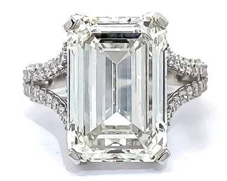 Brand New! 11.20 Carat Emerald Cut Diamond Split Shank Ring in 14k White Gold