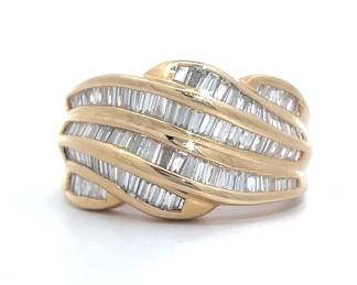 2.50 Carat Diamond Baguette Multi-Channel Cluster Ribbon Ring in 14k Yellow Gold