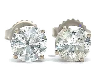 NEW! 2.11 Carat Round Brilliant Natural Diamond Solitaire Stud Earrings in 14k White Gold