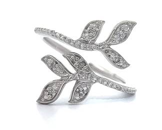 Pave Diamond Floral Garden Leaf Open Bypass Ring