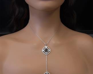 NEW! 5.33 Carat Fancy Black & F-Color White Natural Diamond Art Deco Pendant Y-Necklace in 14k White Gold