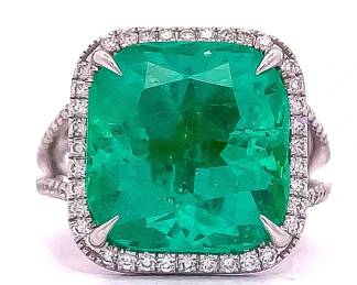 11.82 Carat Columbian Emerald & Natural Diamond Split Shank Ring in 18k White Gold w/ GIA Report