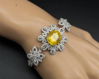 Brand New and Stunning! 17.70 Carat Yellow Sapphire & Natural Diamond Ornate Vintage Bracelet in 14k Gold