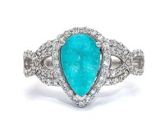 VERY RARE! Designer Oscar Friedman 2.29 Carat GIA CERTIFIED Paraiba Tourmaline & Natural Diamond Halo Ring in Platinum
