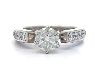 Natural Diamond Solitaire & Channel Raised Shoulder Engagement Ring in 14k White Gold