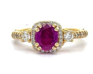 RARE COLOR! 1.31 Carat Fancy Pinkish-Purple Sapphire & Natural Diamond Ring in 14k Yellow Gold