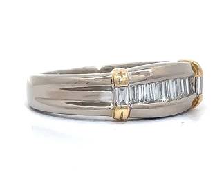 .90 Carat Men's Diamond Invisible Channel Tapered Ring in 14k Two-Tone Yellow & White Gold