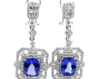 NEW! 10.44 Carat Tanzanite & Natural Diamond Filigree Openwork Dangle Earrings in Platinum