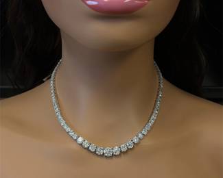 39.51 Carat G-Color Natural Diamond Tennis Chain Necklace in Platinum