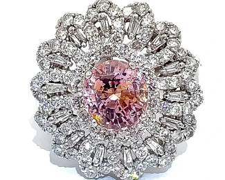 RARE! 5.71 Carat Unheated Padparadscha Pinkish-Orange Sapphire & Natural Diamond Ring in 18k White Gold - $79,145 Appraisal Included