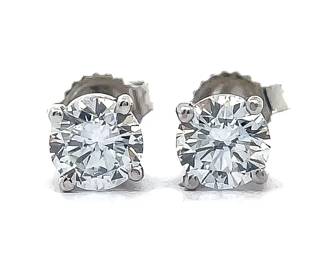 1.10 Carat VS Clarity/D Color Diamond Round Brilliant Cut Solitaire Stud Earrings in 18k White Gold w/ EGL REPORT CARDS